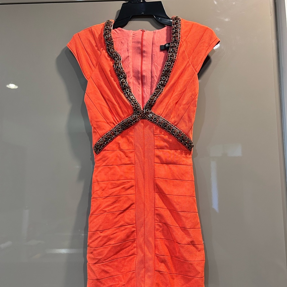 Sky Vibrant Orange Dress with Beaded Trim